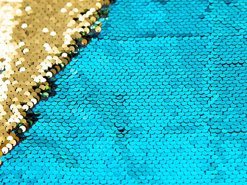 Ткань с двухсторонними пайетками (цв. голубой/золото)