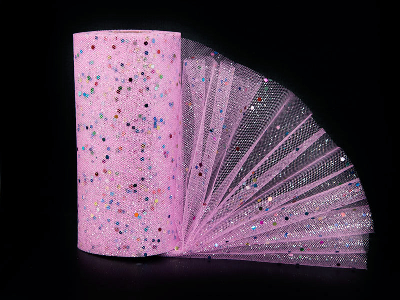 Фатин с разноцветными пайетками 15см x 25ярдов (цв. розовый)